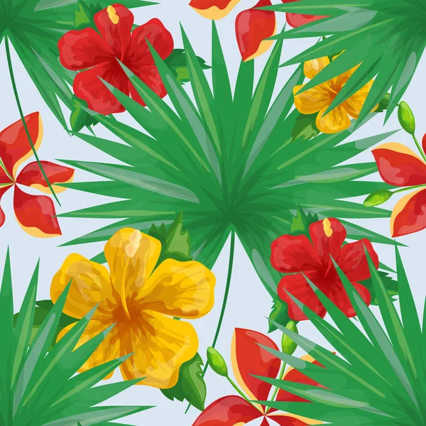 Fondo Botánico Flores Tropicales Exóticas Hojas Patrón Sin Costuras Para — Archivo Imágenes Vectoriales