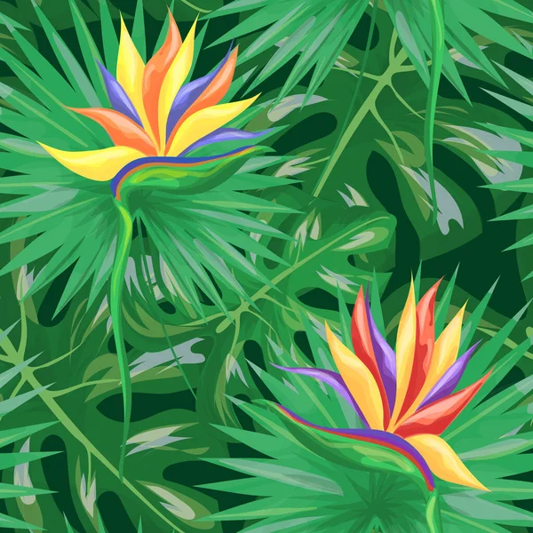 Contexte Botanique Fleurs Feuilles Exotiques Tropicales Motif Sans Couture Pour — Image vectorielle