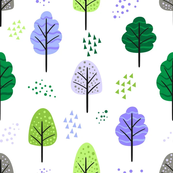Zeichentrickbäume Nahtloses Muster Flache Vektordarstellung Isoliert Auf Weißem Hintergrund — Stockvektor