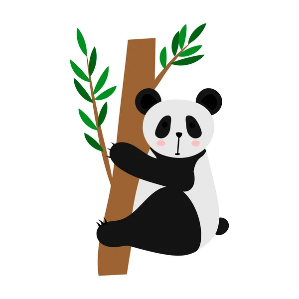 Mignon Panda Dessin Animé Sur Arbre Panda Descend Arbre Illustration — Image vectorielle