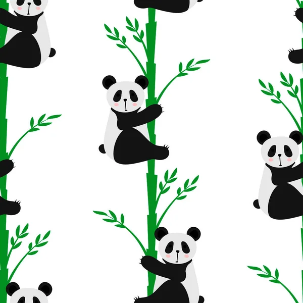 Mignon Panda Dessin Animé Modèle Sans Couture Illustration Vectorielle Plate — Image vectorielle
