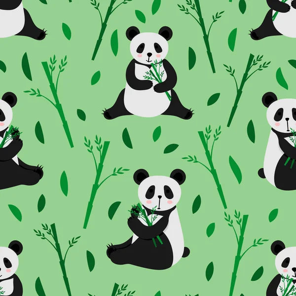 Mignon Panda Dessin Animé Modèle Sans Couture Illustration Vectorielle Plate — Image vectorielle