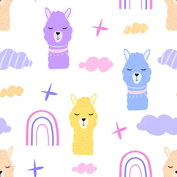 Cute Cartoon Multi Colored Llamas Seamless Pattern Vector Illustration Isolated — Stock Vector