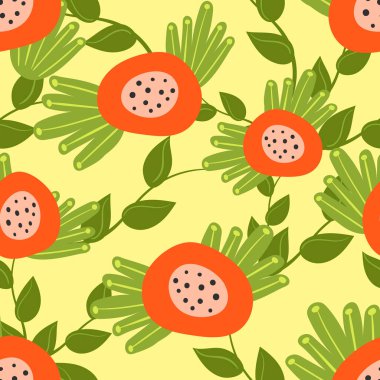 El çizimi çiçekler. Çiçeklerle kusursuz desen. Yaratıcı yaz çiçeği dokusu. Kumaş, tekstil ve kağıt baskısı için baskı. İzole edilmiş sektörel illüstrasyon.