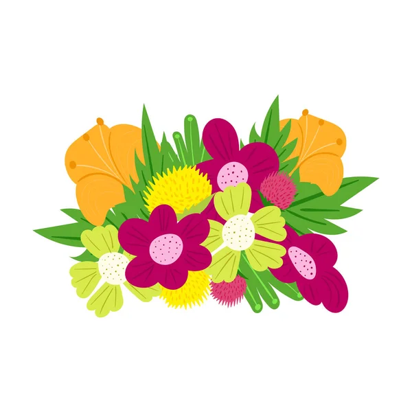 Flores Hojas Florecientes Ilustración Vector Plano Color Natural Brotes Hermosos — Vector de stock