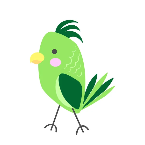 Cute Cartoon Bird Green Parrot Children Vector Illustration Isolated White — Stock Vector