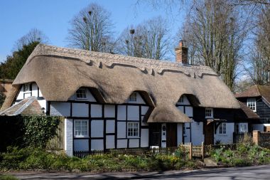 Micheldever, Hampshire/Uk - 21 Mart: Bir Thatched Cottag görünümünü