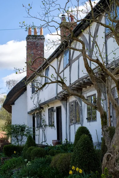 Micheldever, hampshire / uk - märz 21: blick auf ein reetgedecktes cottag — Stockfoto