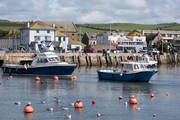 Lyme Regis, Dorset/Uk - 22 maart: Boten in de haven van Lyme — Stockfoto