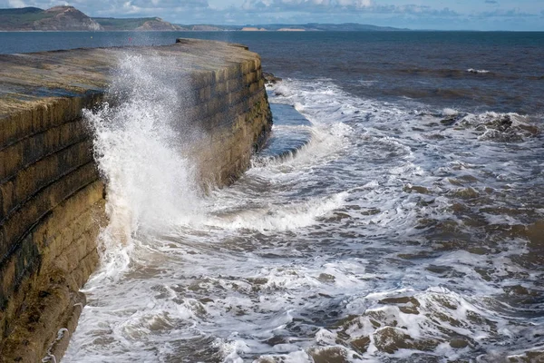 LYME REGIS, DORSET / UK - MARÇO 22: O Muro do Porto de Cobb em Lyme — Fotografia de Stock