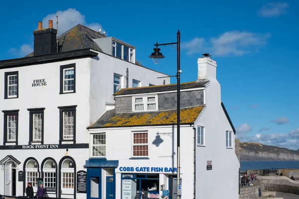 LYME REGIS, DORSET / UK - MARÇO 22: Pub and Fish and Chip Shop in — Fotografia de Stock