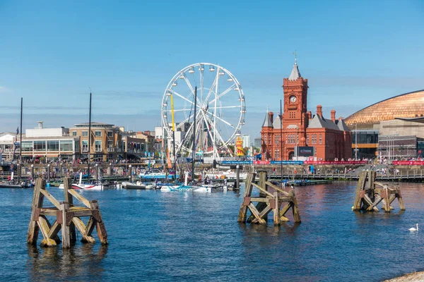 CARDIFF / UK - 27 de agosto: Ferris Wheel y Pierhead Building en C —  Fotos de Stock