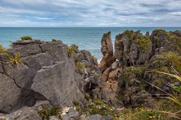 Panqueca rochas perto de Punakaiki — Fotografia de Stock