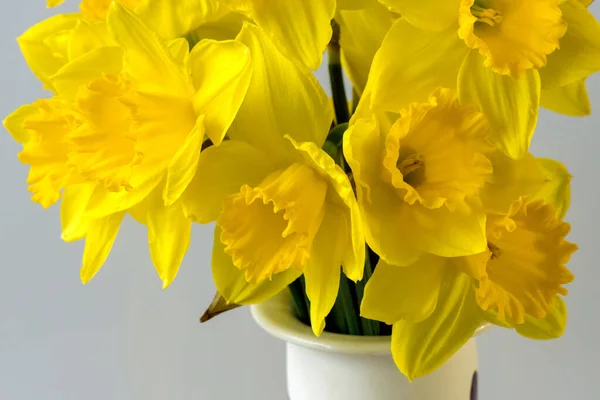 Bouquet Jonquilles Dorées Dans Vase Décoré Céramique — Photo