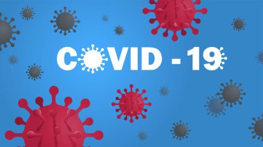 Coronavirus covid-19 bulaşıcı virüsler mavi arka planda havada süzülüyor.