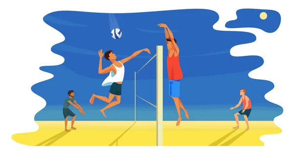 Voleibol playa juego entre dos equipos . — Vector de stock