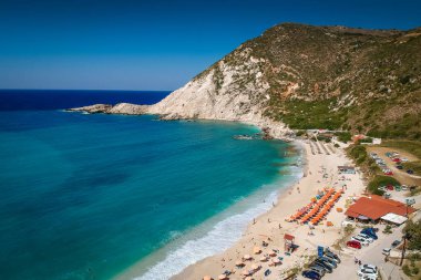 Güzel Petani plajı manzarası, Kefalonia adası, Yunanistan