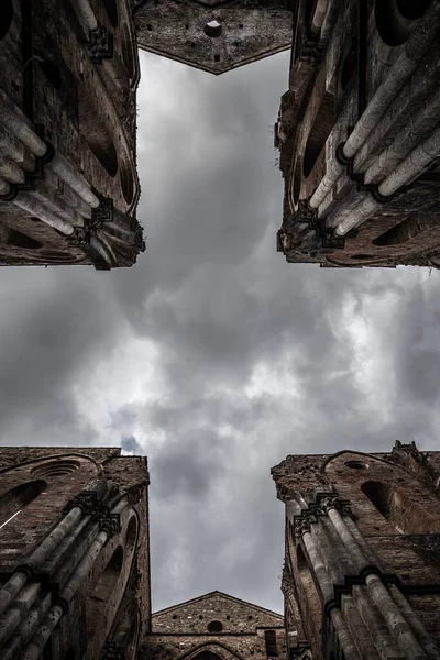 Abbey San Galgano Collapsed Roof Lightning Strike Bell Tower — Stock Photo, Image