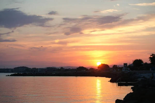 Hermosa Puesta Sol Sobre Mar Negro Bulgaria — Foto de Stock