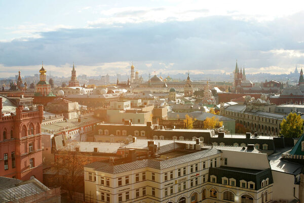 Panoramic view of Moscow city from the observation platform
