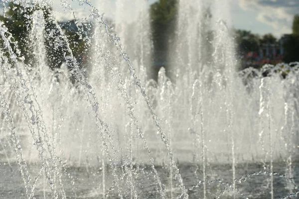 Close Flow Splashes Water City Fountain Foam Jets Water — Stok fotoğraf