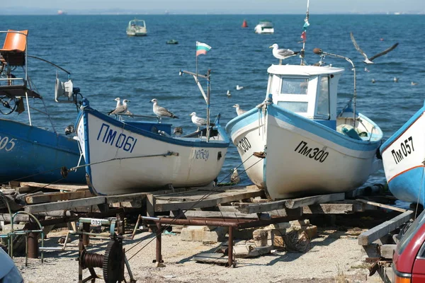 Fischerboote Auf Der Seebrücke Bulgarien — Stockfoto