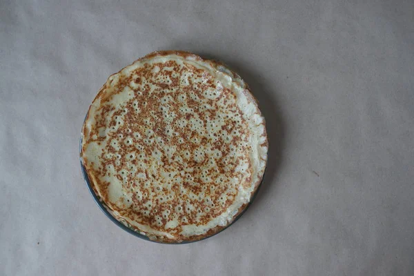 Panqueques Rusos Tradicionales Recién Horneados Sobre Fondo Mesa Cocina —  Fotos de Stock