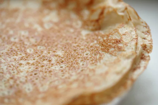 Gros Plan Des Crêpes Russes Traditionnelles Sur Fond Table Cuisine — Photo