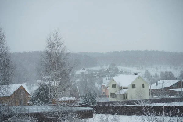 Paesaggio Invernale Con Case Alberi Neve — Foto Stock