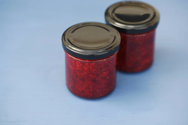 Homemade Jam Glass Jars — Stock Photo, Image