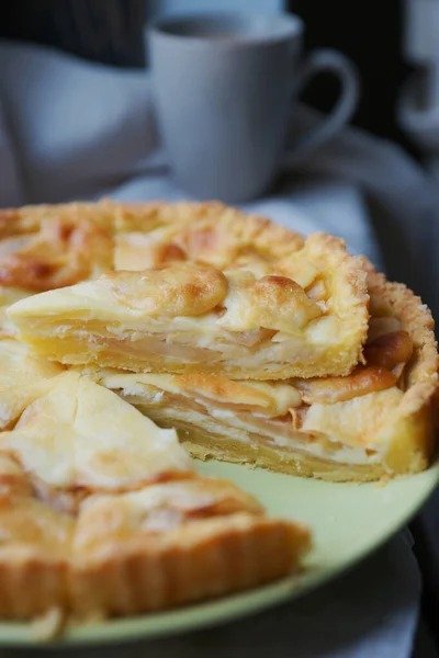 Zelfgemaakte Appeltaart Zure Roomtaart — Stockfoto