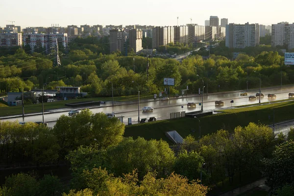 Autostrada Deszczu Pustej Moskwie Rosja Moskwa Maj 2020 Tryb Kwarantanny — Zdjęcie stockowe