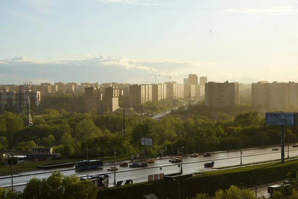 Snelweg Regen Leeg Moskou Rusland Moskou Mei 2020 Quarantainemodus — Stockfoto