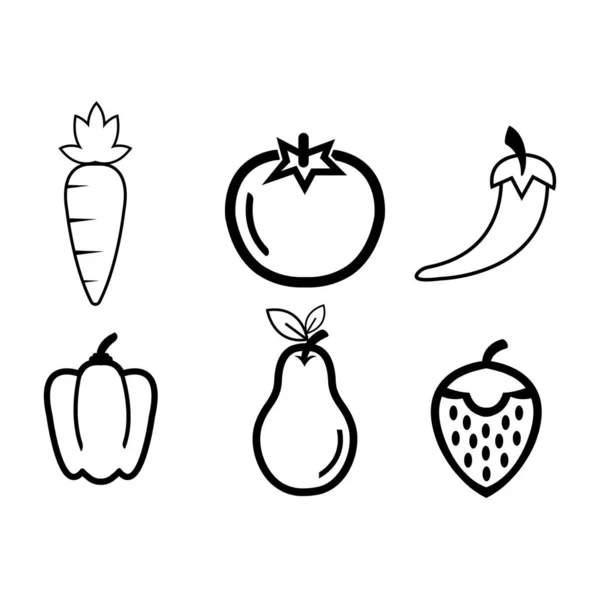 Frutas e legumes. Comida orgânica. Definir ícones coloridos. Vetor . — Vetor de Stock