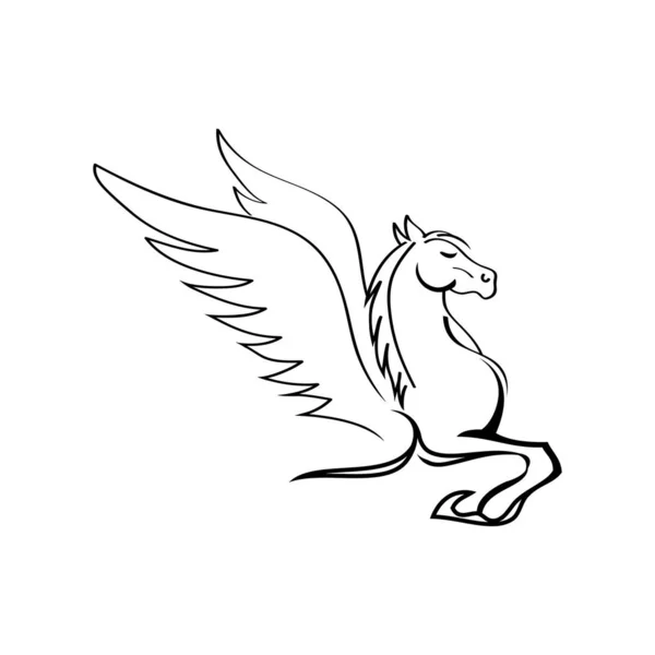 Flying winged pegasus horse - μαύρο διανυσματικό περίγραμμα του ελληνικού μύθου — Διανυσματικό Αρχείο