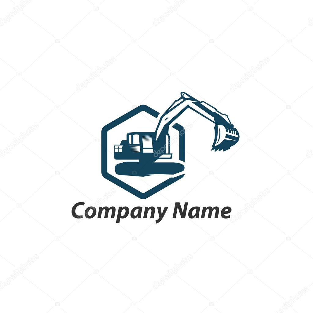 Excavation work logo design, emblem of excavator or building mac