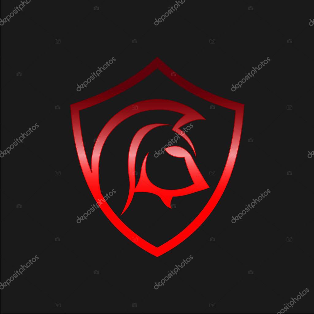 Illustration spartan helmet with lance and shield logo