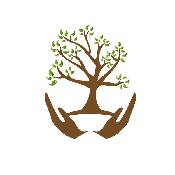 Bio-Logo. Blätter in der Hand Logo. Naturprodukte Logo. Kosmeti — Stockvektor