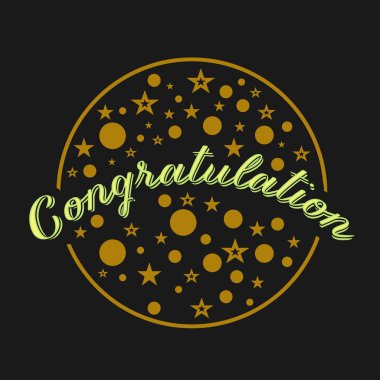 Tebrikler, ışıltılı süslemeli tebrik pankartı. El yazısı.