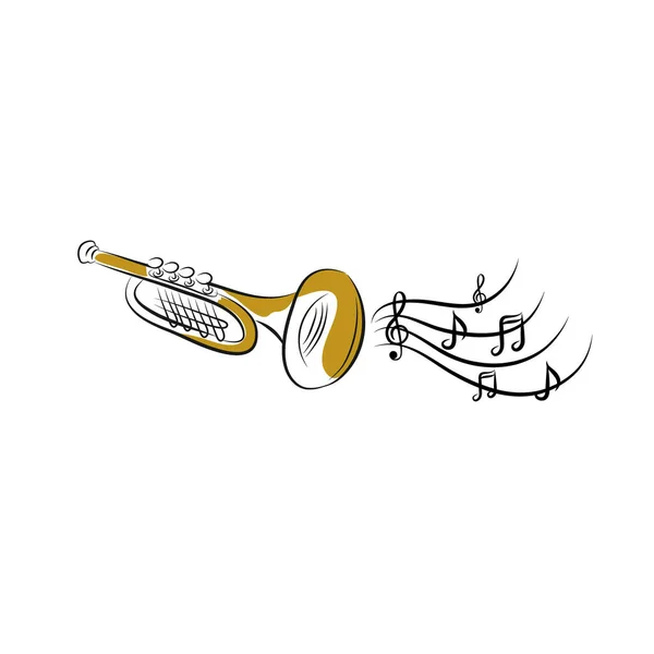 Vector ilustración dibujada a mano de la trompeta. Blanco y negro, isol — Vector de stock