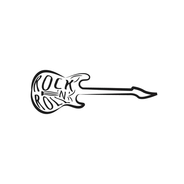 Schwarz-weiße Musik Hintergrund. Gitarre und Inschrift Rock 'n' Roll — Stockvektor