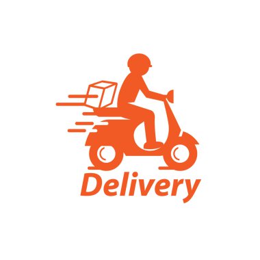 Motosikletli ve Teslimatçı Logosu. Simge & Vektör Şablonu.