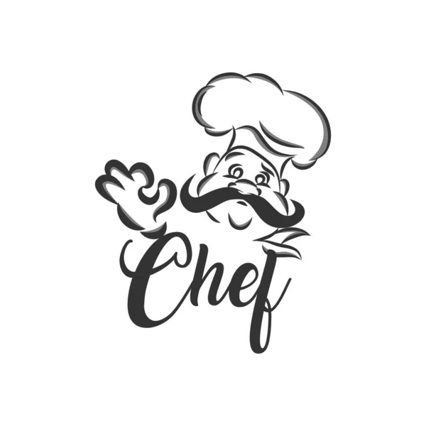 Símbolo de menú con chef y mano. Ilustración del vector negro — Vector de stock