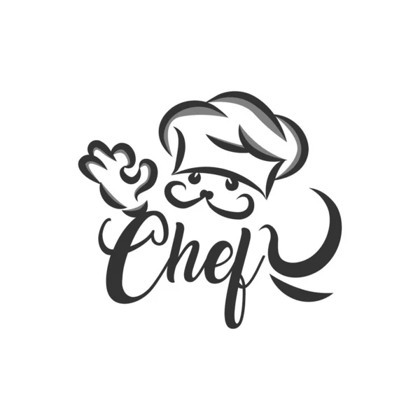 Menu symbool met chef-kok en hand. Zwarte vectorillustratie — Stockvector