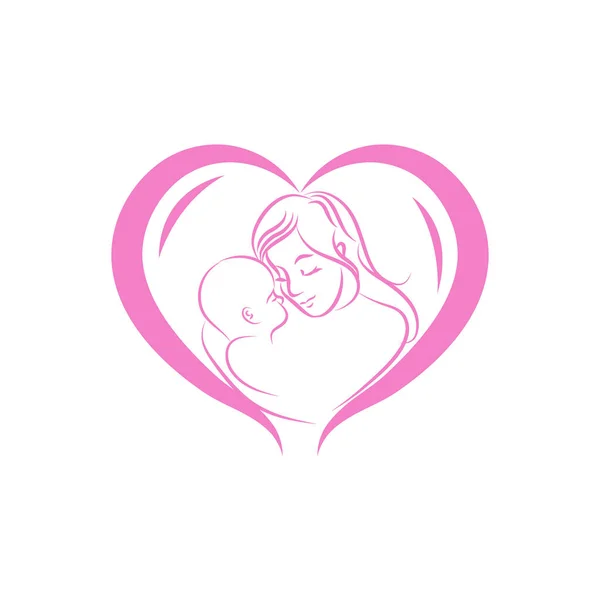 Moeders houden ervan. moeders en baby logo ontwerpt icoon — Stockvector