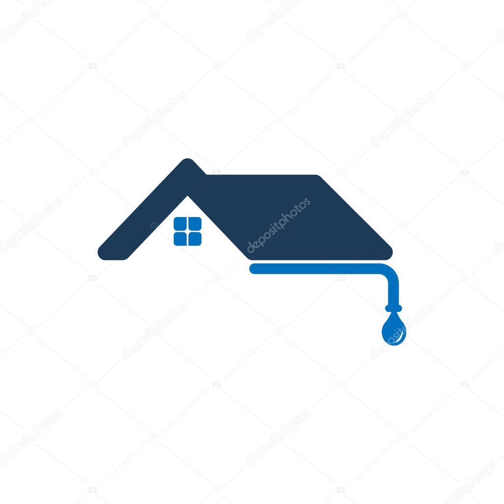 Gutter and house roof logo template. Roof downspout vector design. Gutter services logotype
