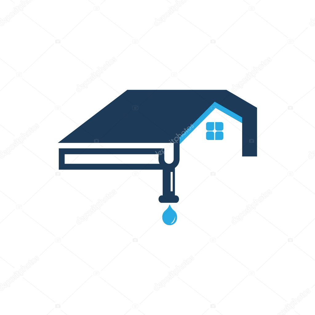 Gutter and house roof logo template. Roof downspout vector design. Gutter services logotype