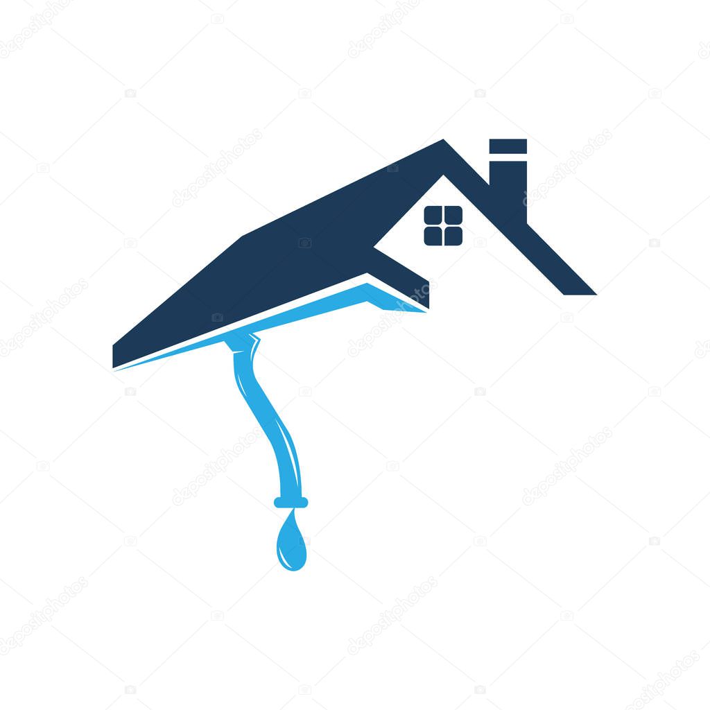 Gutter and house roof logo template. Roof downspout vector design. Gutter services logotype