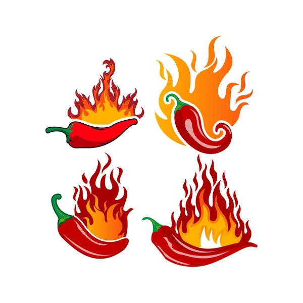 Ikon Chilli mengatur logo label makanan atau stiker. Konsep untuk petani - Stok Vektor