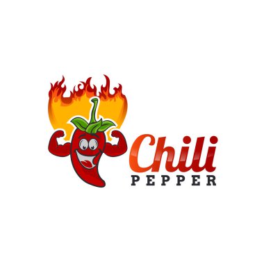 Chili Pepper Maskot Logosu şablonu. Meksika Fast Food logoti şablonu. İzole vektör illüstrasyonu.